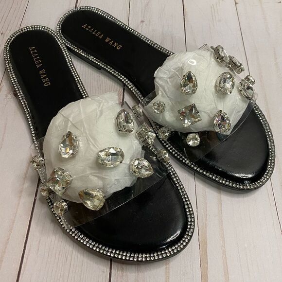 Gorgeous Brand New Azalea Wang Crystal Rhinestone Slide Sandal Size 6 - Picture 1 of 3